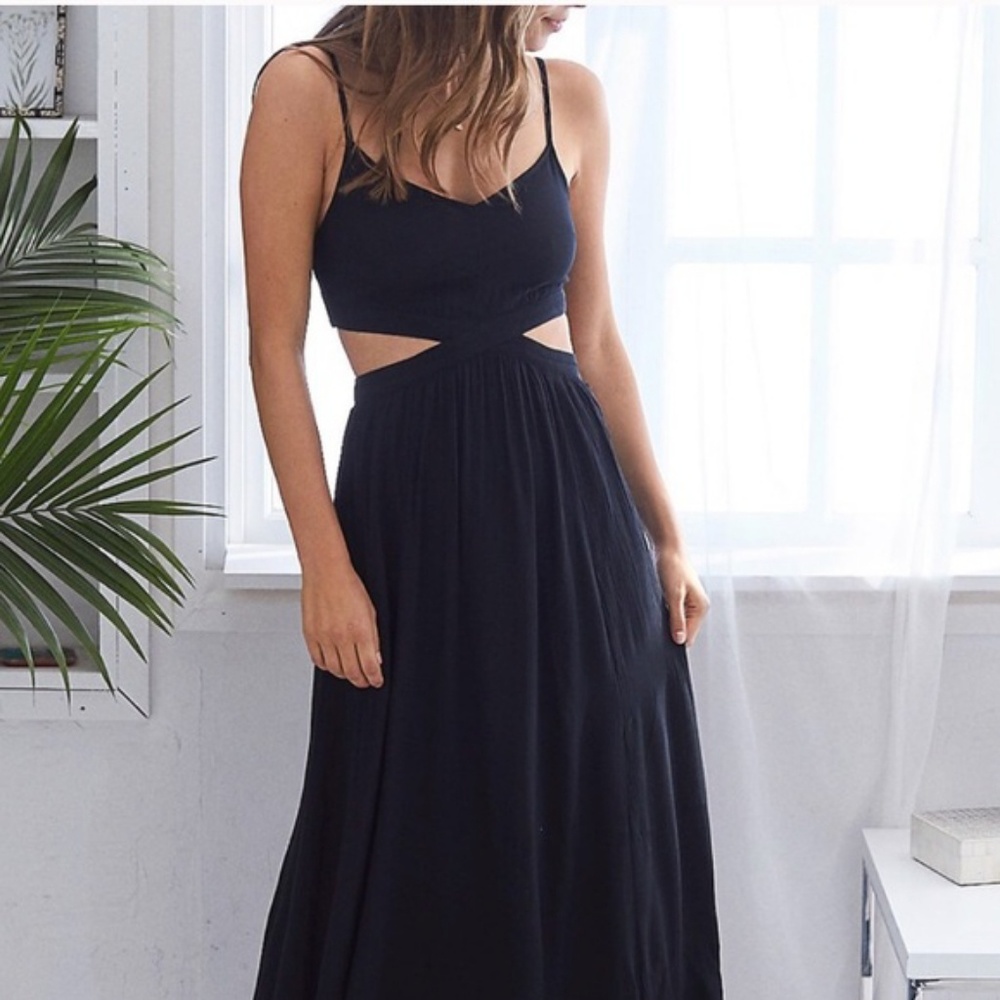 Crepe Black Maxi Cutout Dress